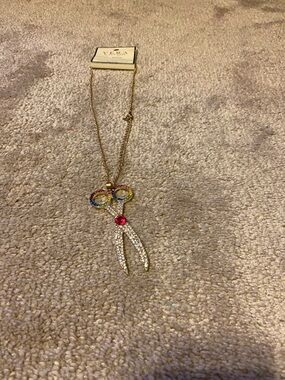 Gold Scissors Pendant Necklace with Multicolor Crystal Accents